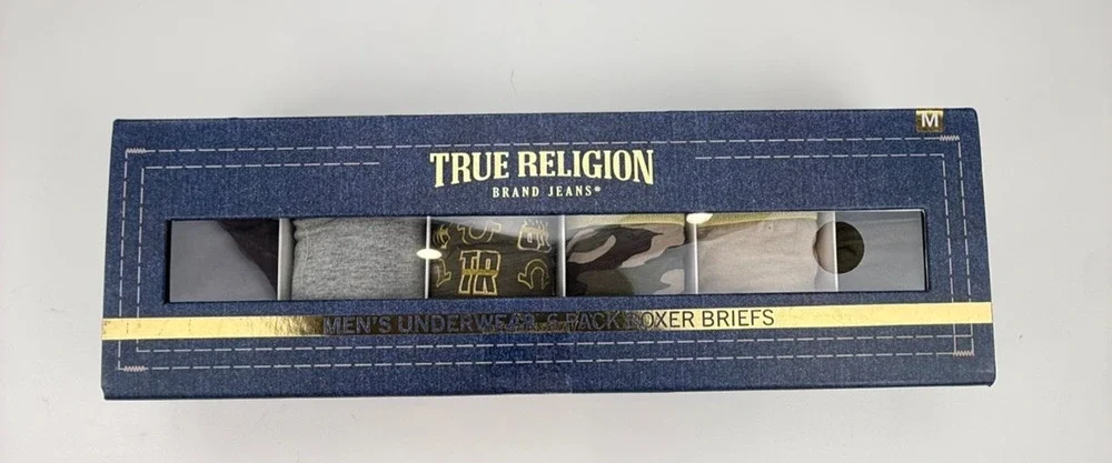 6 PACK TRUE RELIGION COTTON BOXER BRIEFS SZ MED NWT